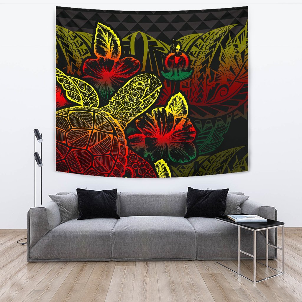 Wallis And Futuna Tapestry - Turtle Hibiscus Pattern Reggae Wall Tapestry Large 104" x 88" Reggae - Polynesian Pride