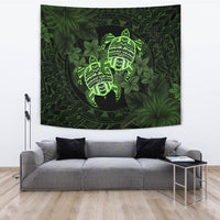hawaiiTapestry - Turtle Strong Pattern Hibiscus Plumeria Green AH Wall Tapestry 150cm*150cm Green - Polynesian Pride