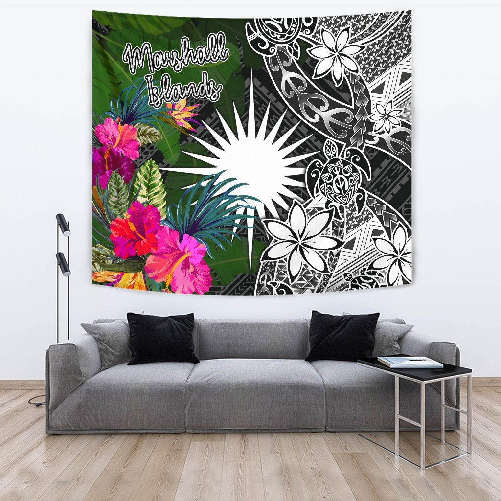 Marshall Islands Tapestry - Turtle Plumeria Banana Leaf - Polynesian Pride