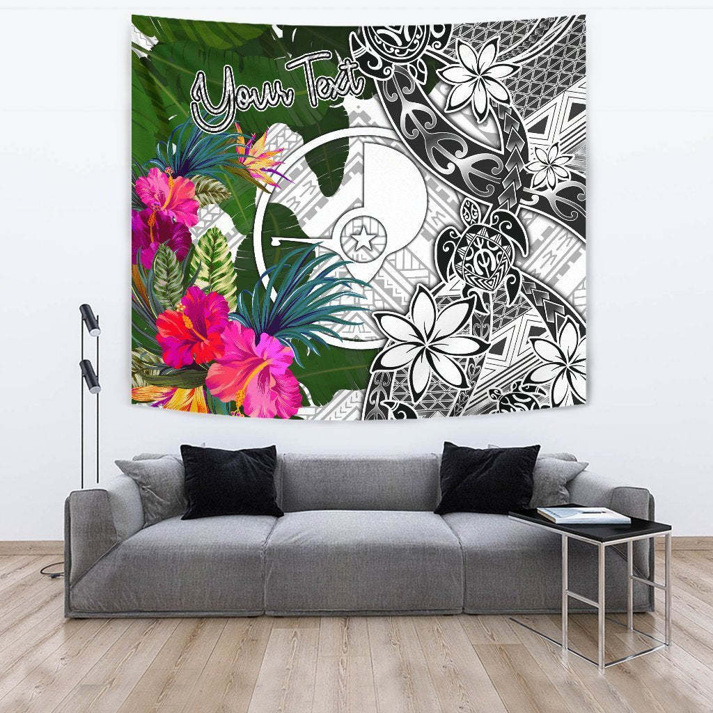 Yap Custom Personalised Tapestry White - Turtle Plumeria Banana Leaf - Polynesian Pride