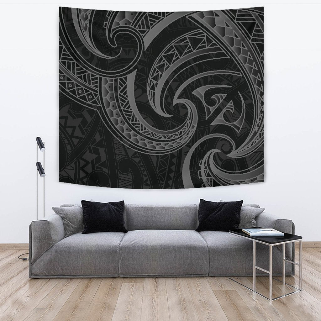New Zealand Maori Mangopare Tapestry Polynesian - Black Wall Tapestry Large 104" x 88" Black - Polynesian Pride