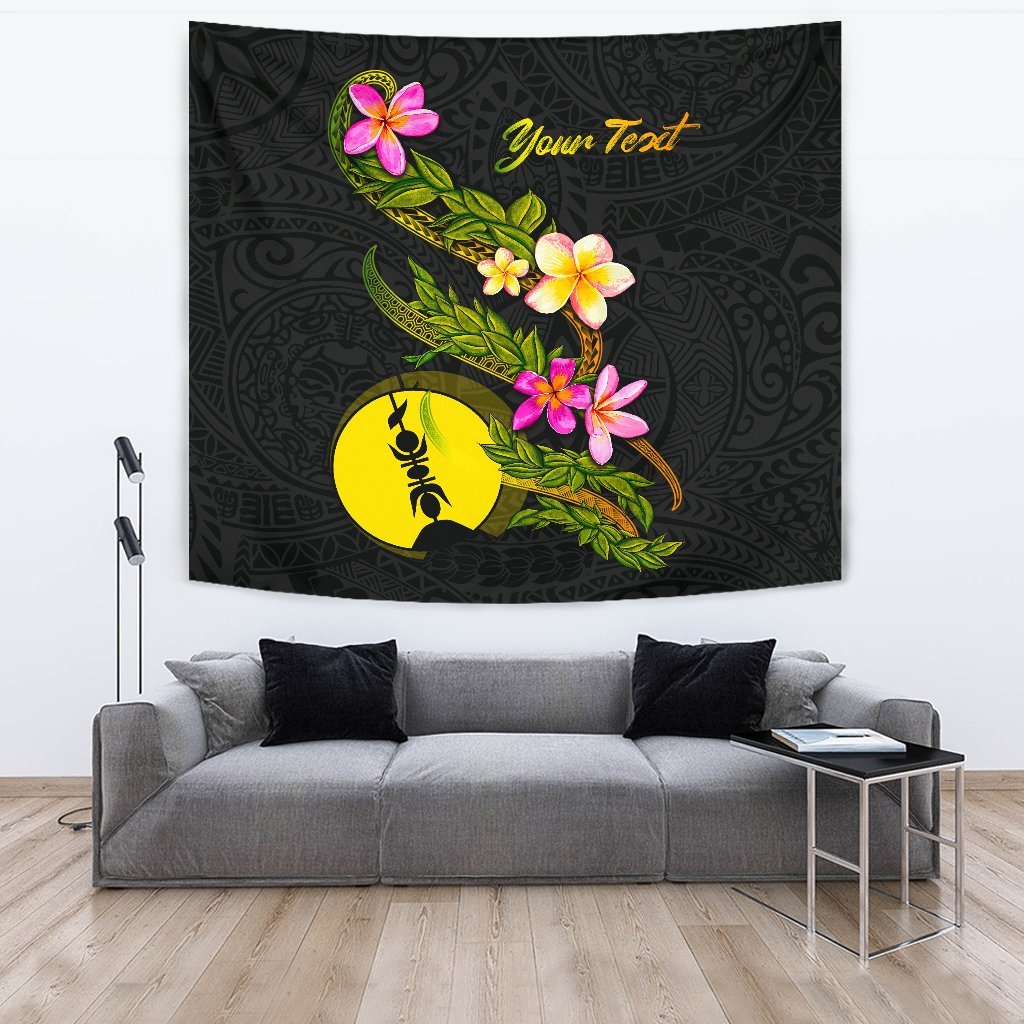 New Caledonia Polynesian Custom Personalised Tapestry - Plumeria Tribal One Style Black - Polynesian Pride