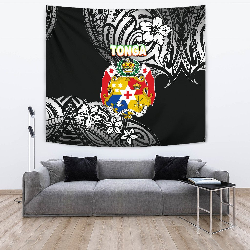 Mate Ma'a Tonga Rugby Tapestry Polynesian Unique Vibes - Black Wall Tapestry Large 104" x 88" Black - Polynesian Pride