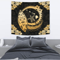 Hawaii Turtle Hibiscus Map Polynesian Tapestry - Polynesian Pride