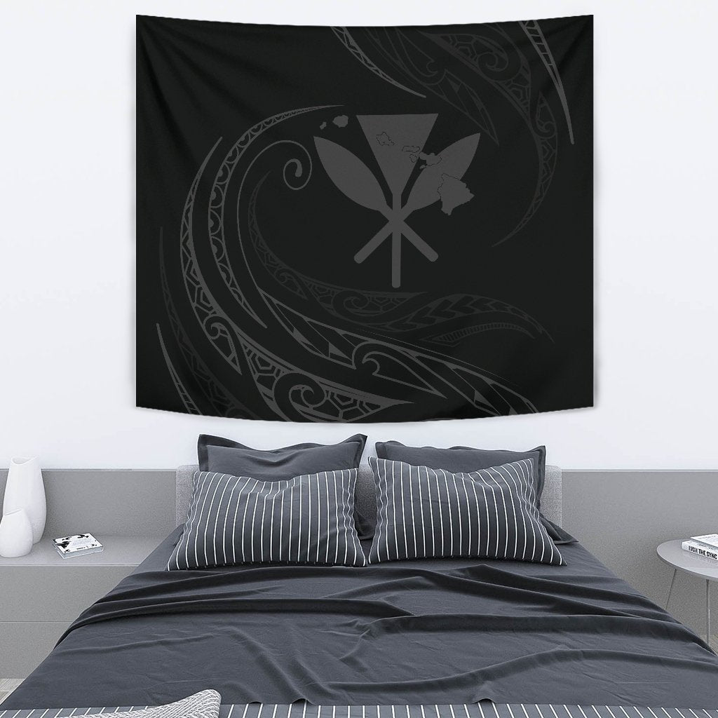 Kanaka Tapestry - Gray - Frida Style Wall Tapestry Medium 80" x 68" Black - Polynesian Pride