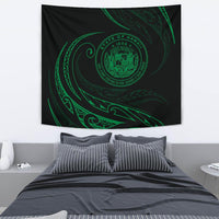 Hawaii Coat Of Arms Tapestry - Green - Frida Style Wall Tapestry Black - Polynesian Pride