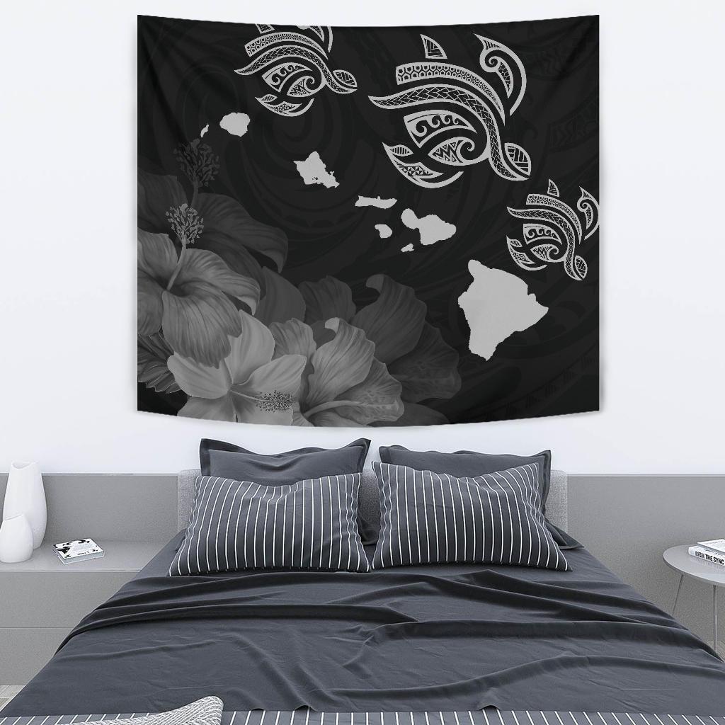 Hawaii Hibiscus Map Polynesian Ancient Gray Tribal Tapestry - Polynesian Pride