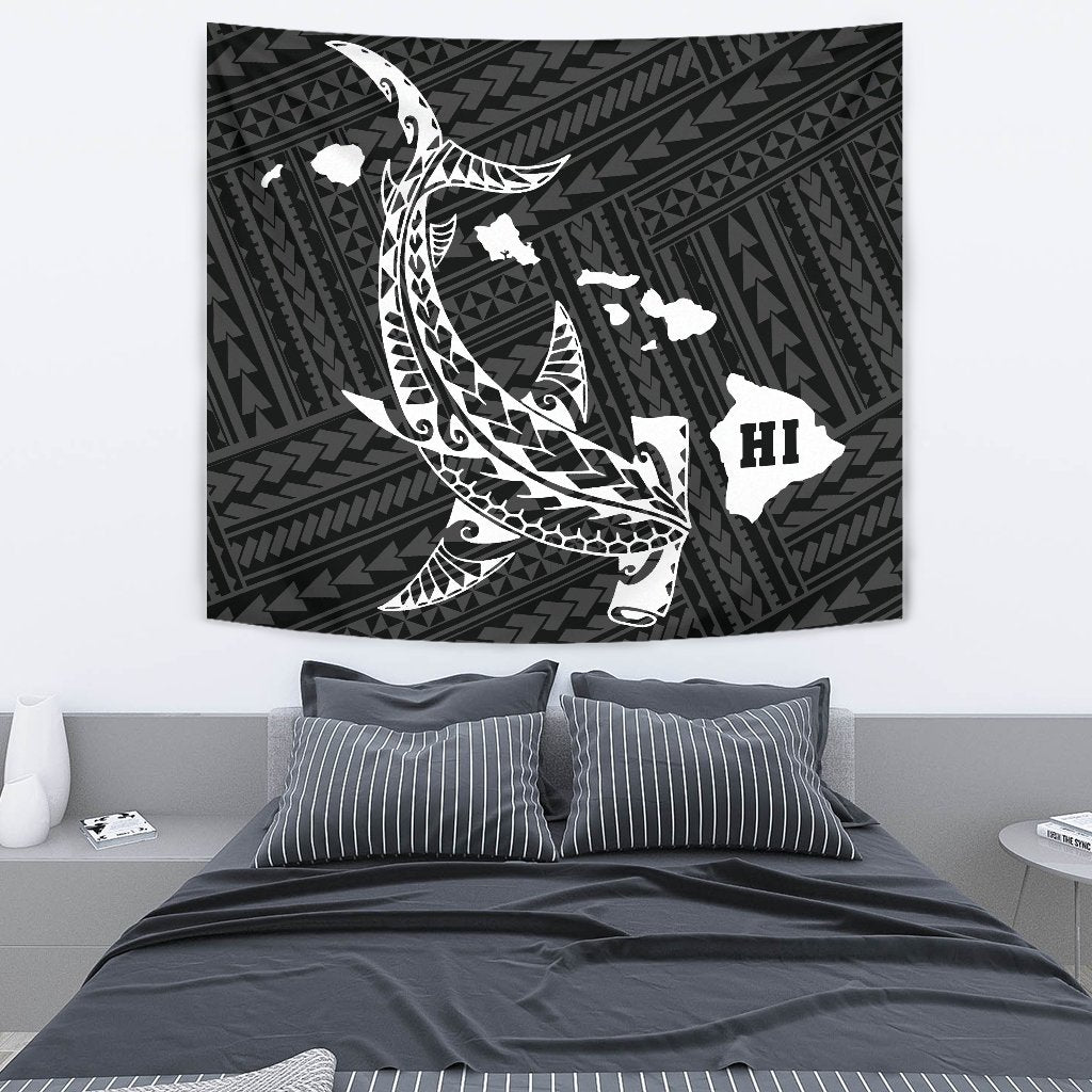 Hawaii Shark White Polynesian Tribal Tapestry - Polynesian Pride
