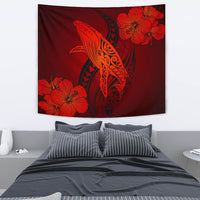 Hawaii Whale Swim Poly Red Tapestry Wall Tapestry Red - Polynesian Pride