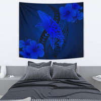 Hawaii Whale Swim Poly Blue Tapestry Wall Tapestry Medium 80" x 68" Blue - Polynesian Pride