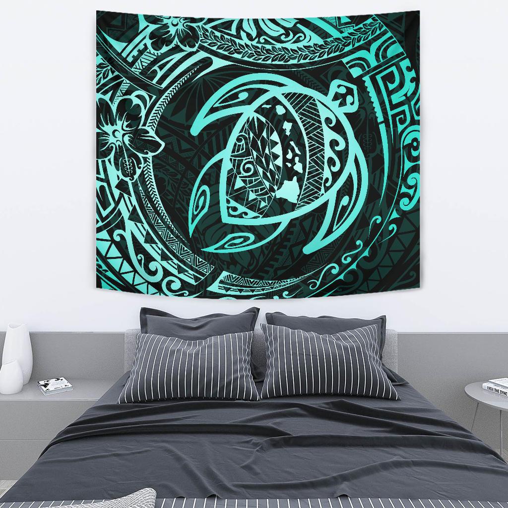 Hawaiian Turtle Polynesian Tapestry Wall Tapestry Medium 80" x 68" Black - Polynesian Pride