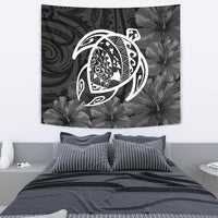 Hawaii Turtle Kanaka Map Hibiscus Poly Tapestry - White Wall Tapestry Medium 80" x 68" White - Polynesian Pride