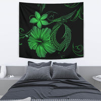 Hawaii Fish Hook Hibiscus Plumeria Poly Tapestry - Green Wall Tapestry 130cm*150cm Green - Polynesian Pride