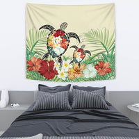 Hawaii Turtle Flowers Coconut Tree Leaf Tapestry Wall Tapestry Beige - Polynesian Pride