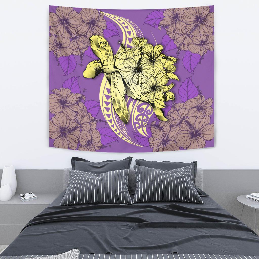 Hawaii Polynesian Turtle Hibiscus Tapestry - Yellow Wall Tapestry Yellow - Polynesian Pride
