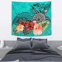 Turtle Polynesian Tapestry Hibiscus Polynesian Turquoise Wall Tapestry Medium 80" x 68" Turquoise - Polynesian Pride