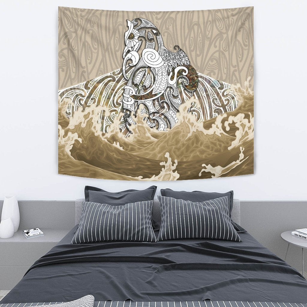 Maori Manaia The Blue Sea Tapestry, Golden Wall Tapestry Medium 80" x 68" Golden - Polynesian Pride
