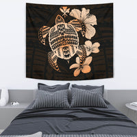 Hawaiian Kanaka Hibiscus Plumeria Mix Polynesian Turtle Tapestry Orange AH - Polynesian Pride