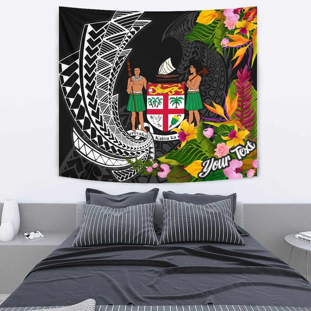 Fiji Tapestrys - Custom Personalised Seal Spiral Polynesian Patterns Wall Tapestry - Fiji Medium 80" x 68" Black - Polynesian Pride