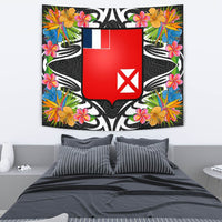 Wallis and Futuna Tapestrys - Tropical Flowers Style Wall Tapestry - Wallis and Futuna Medium 80" x 68" Black - Polynesian Pride