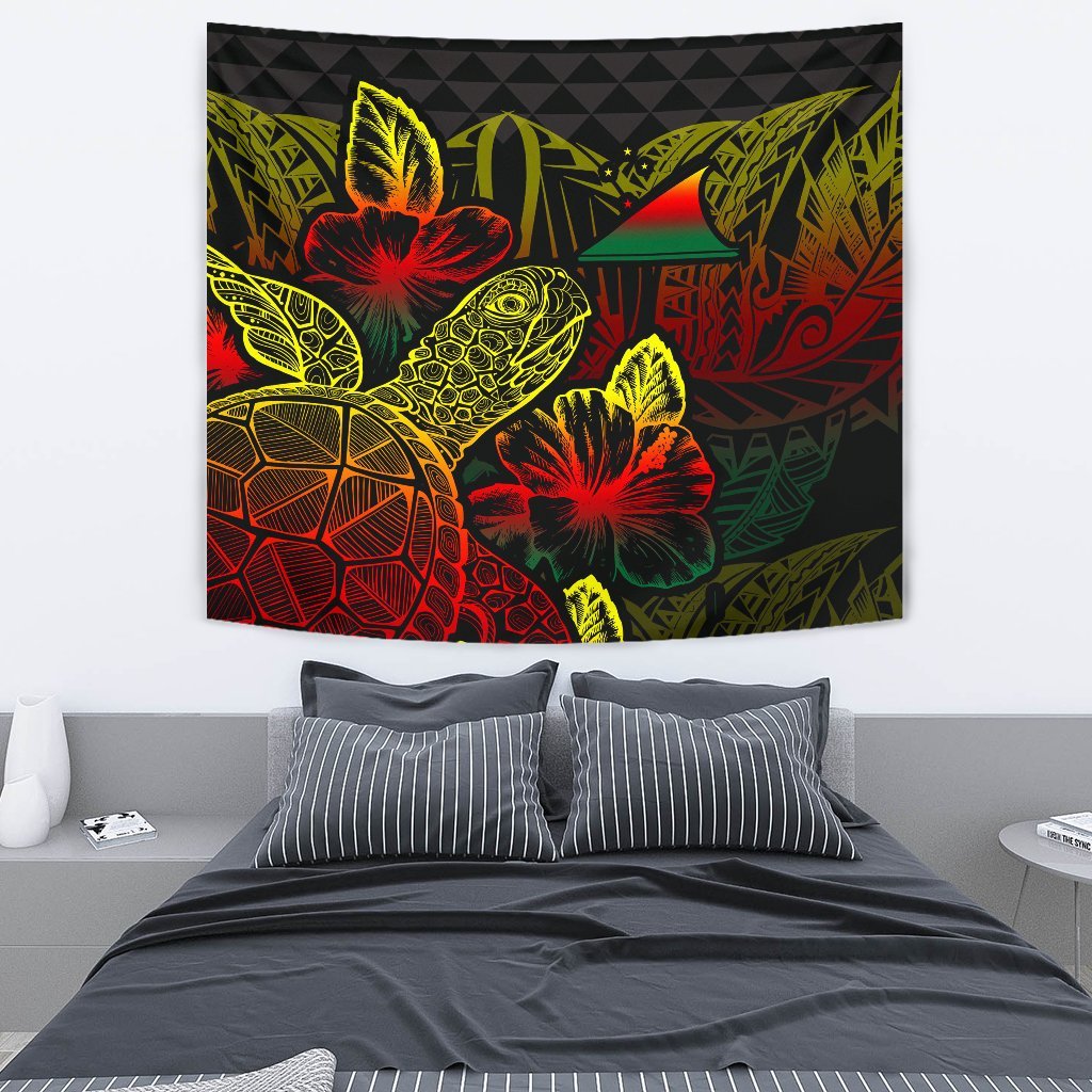 Tokelau Tapestry - Turtle Hibiscus Pattern Reggae Wall Tapestry Medium 80" x 68" Reggae - Polynesian Pride