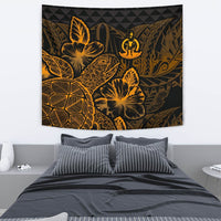Vanuatu Tapestry - Turtle Hibiscus Pattern Gold Wall Tapestry Medium 80" x 68" Gold - Polynesian Pride