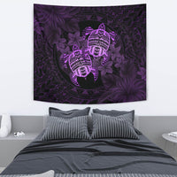 hawaiiTapestry - Turtle Strong Pattern Hibiscus Plumeria Violet AH Wall Tapestry Violet - Polynesian Pride