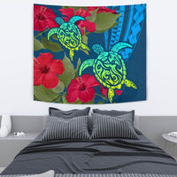 Hawaii Turtle Hibiscus Polynesian Tapestry - Bana Style Wall Tapestry 130cm*150cm Blue - Polynesian Pride