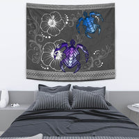 Hawaii Turtle Hibiscus Polynesian Tapestry - Miki Style Wall Tapestry Gray - Polynesian Pride