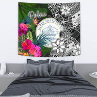 Palau Tapestry - Turtle Plumeria Banana Leaf Crest - Polynesian Pride