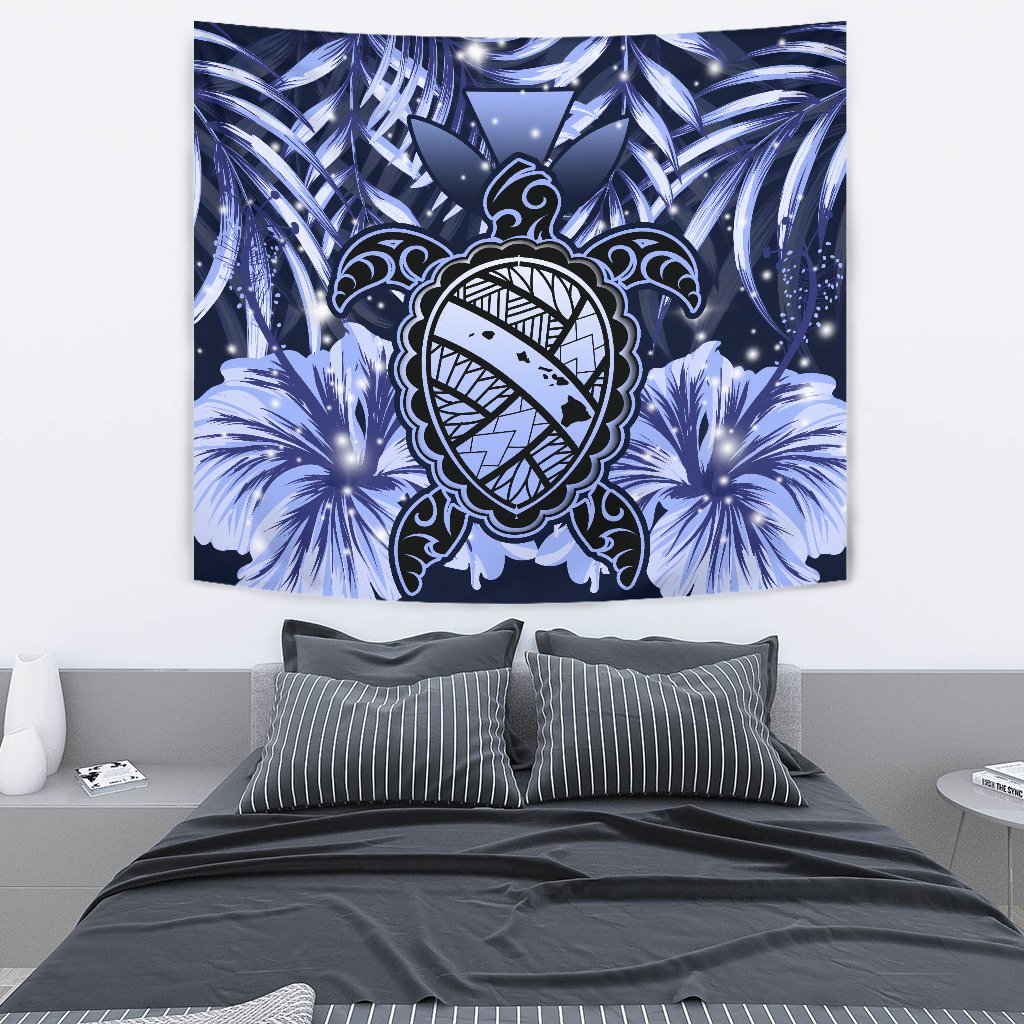 Hawaii Turtle Hibiscus Blue Tapestry - Hac Style - AH Wall Tapestry 130cm*150cm Blue - Polynesian Pride