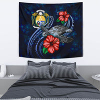 Nauru Polynesian Tapestry - Blue Turtle Hibiscus One Style Medium 80" x 68" Blue - Polynesian Pride
