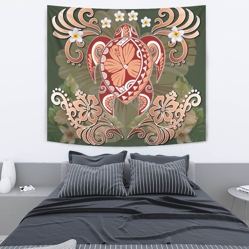 Hawaii Turtle Hibiscus Plumeria Tapestry - Jessi Style - AH Wall Tapestry 130cm*150cm Green - Polynesian Pride