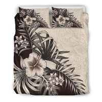 Hawaiian Duvet Cover Set - The Beige Hibiscus Plumeria Plam - Polynesian Pride