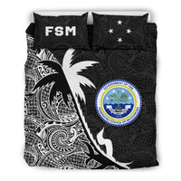 Federated States Of Micronesia Duvet Cover Set - Federated States Of Micronesia Coat Of Arms & Coconut Tree Black - Polynesian Pride
