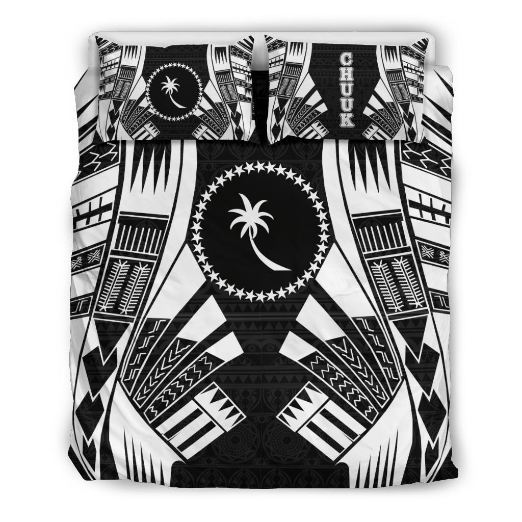 Chuuk States Duvet Cover Set - Black White Tattoo Style Black - Polynesian Pride