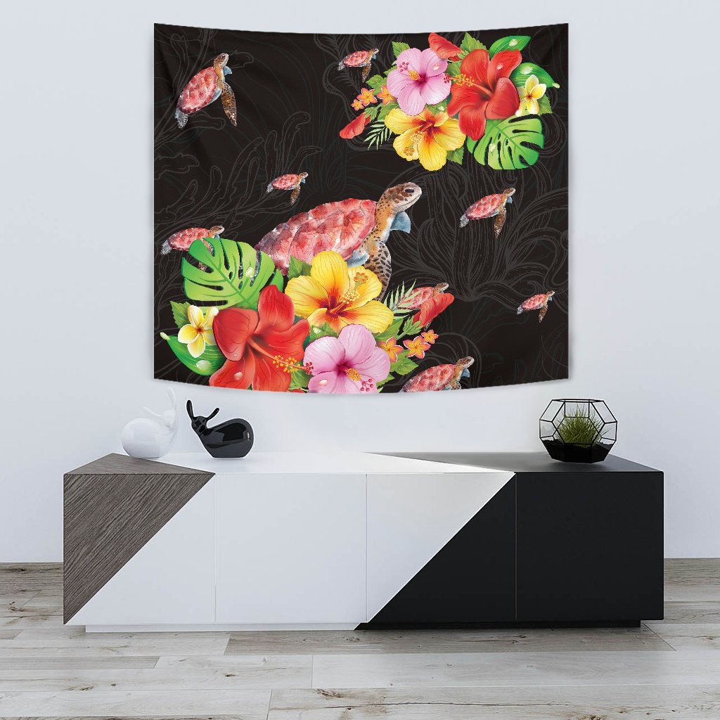 Hibiscus Plumeria Turtle Tapestry - Polynesian Pride