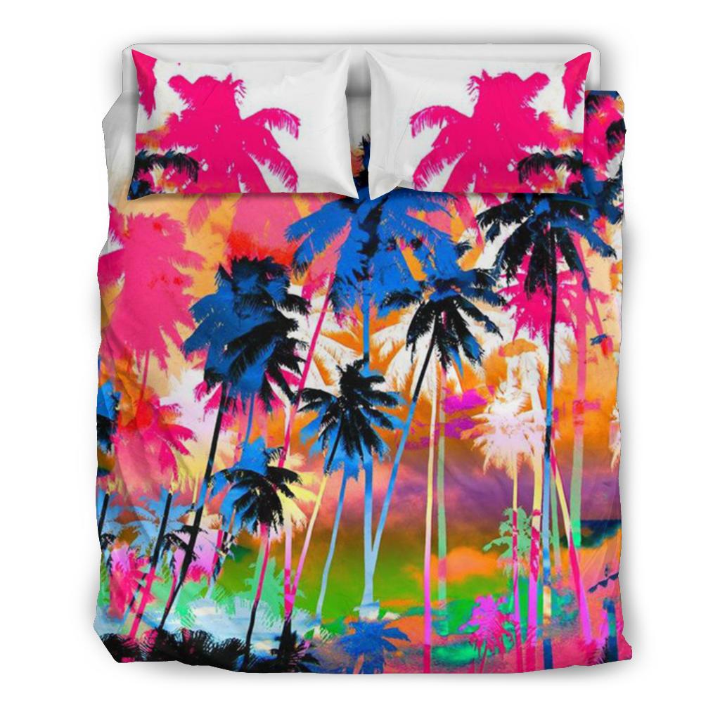 Polynesian Duvet Cover Set - Palm Tree Neon Color - Polynesian Pride