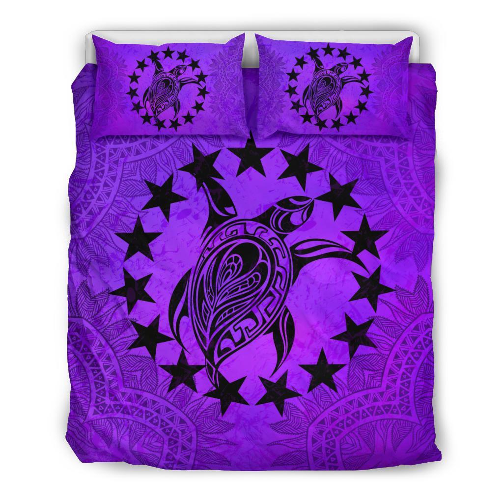 Cook Islands Duvet Cover Set - Cook Islands Flag & Turtle Purple - Polynesian Pride