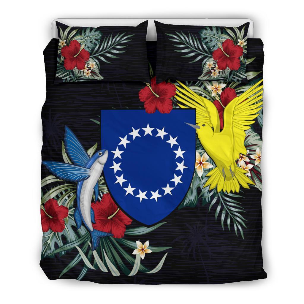 Cook Islands Hibiscus Coat Of Arms Bedding Set Black - Polynesian Pride