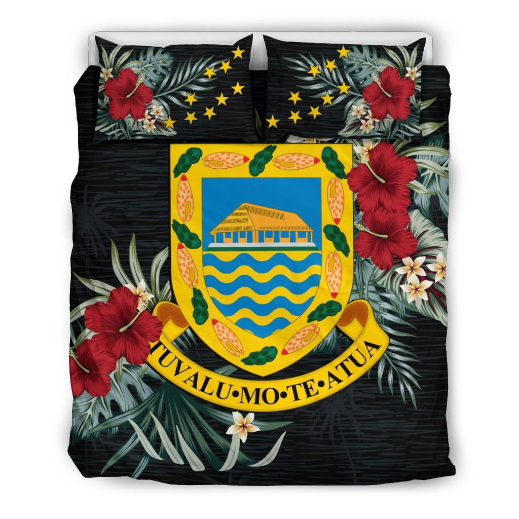 Tuvalu Duvet Cover Set - Tuvalu Coat Of Arms Hibiscus - Polynesian Pride