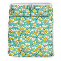 Hawaiian Tropical Plumeria Blue Background Polynesian Bedding Set Black - Polynesian Pride