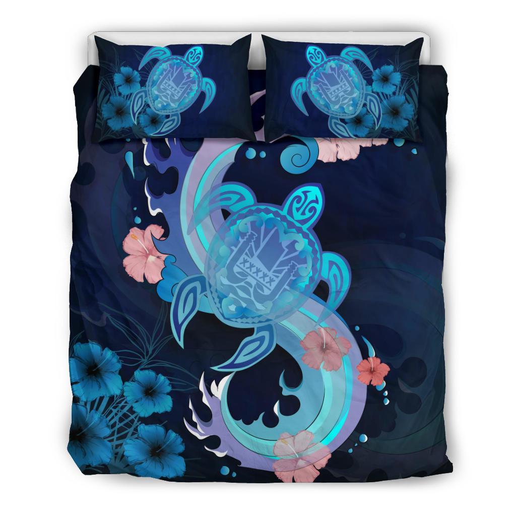 Tahiti Duvet Cover Set - Blue Turtle Hibiscus - Polynesian Pride