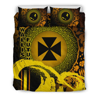 Wallis And Futuna Duvet Cover Set - Hibiscus And Wave Yellow - Polynesian Pride
