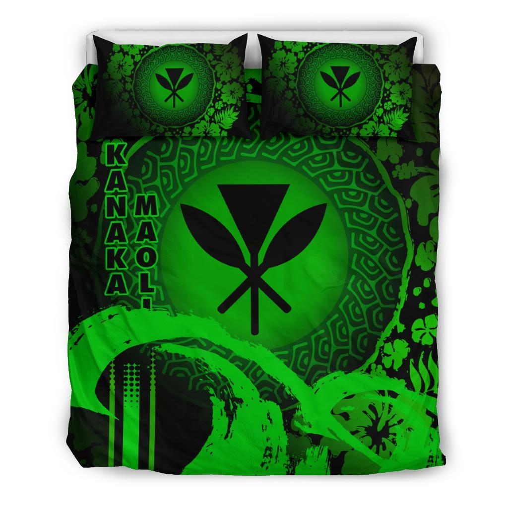 Kanaka Maoli Duvet Cover Set - Hibiscus And Wave Special Green - Polynesian Pride
