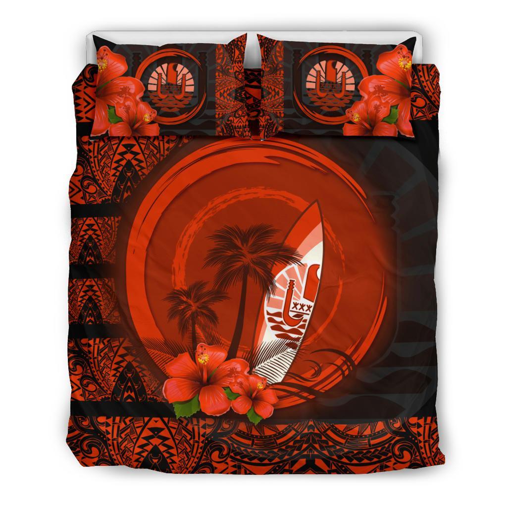 Tahiti Duvet Cover Set - Tahiti Coat Of Arms Hibiscus Coconut Tree - Polynesian Pride