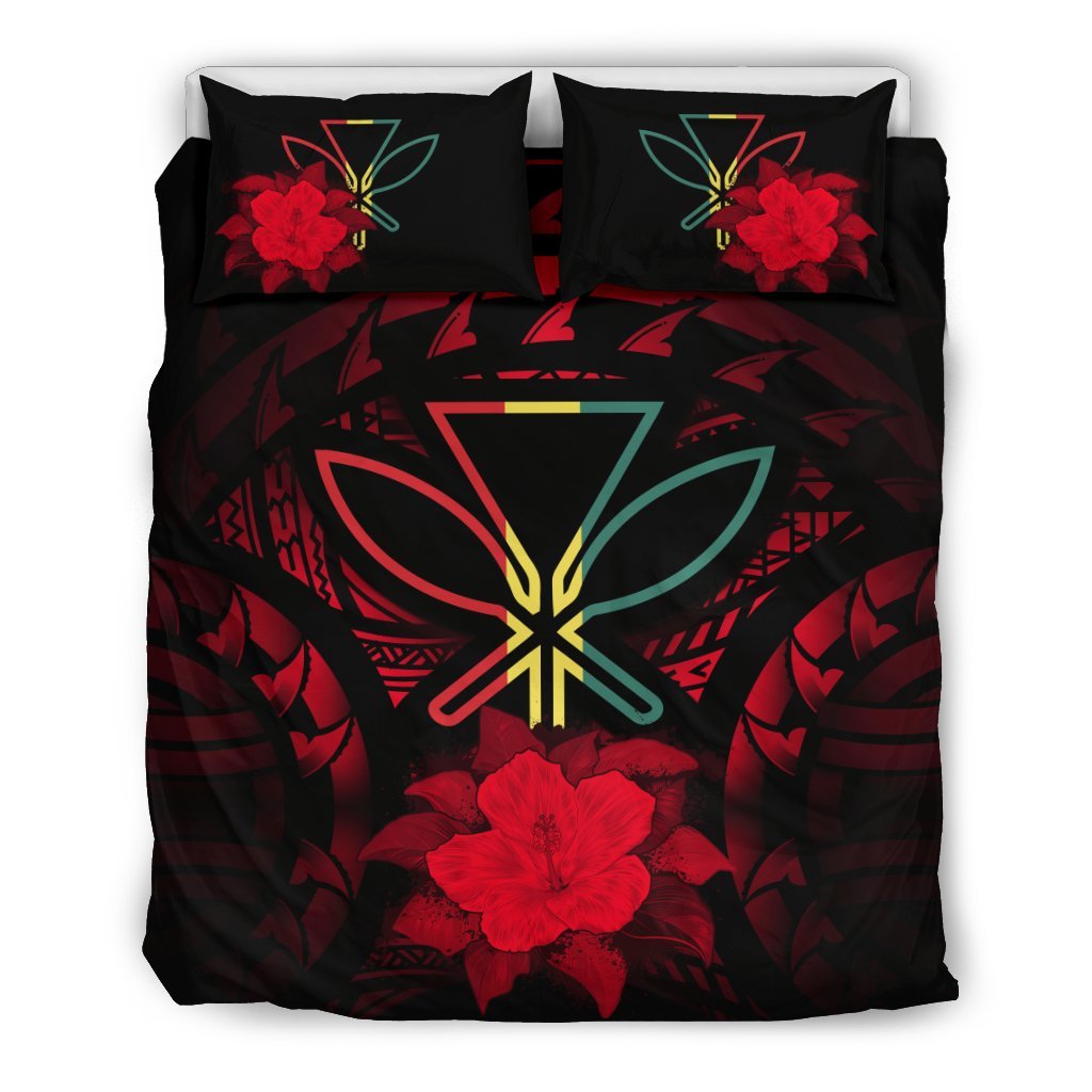 Hawaii Duvet Cover Set - Kanaka Maoli Red Hibiscus Rising - Polynesian Pride