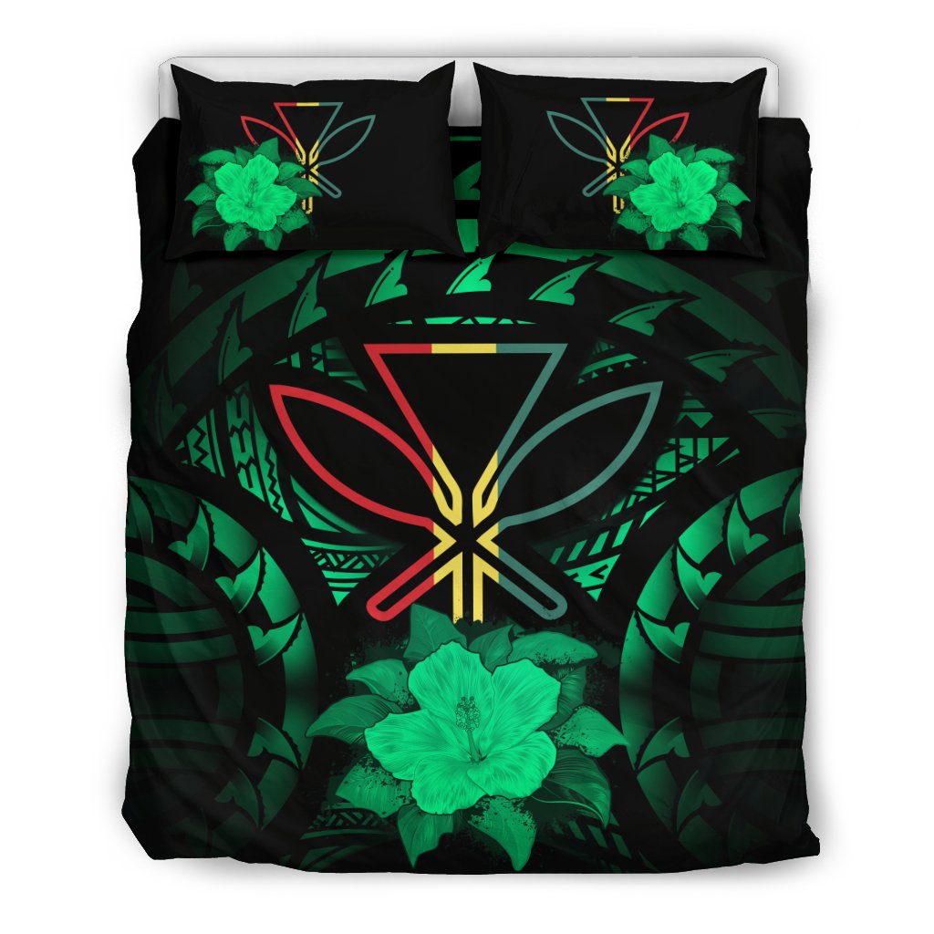 Kanaka Maoli Green Hibiscus Rising Bedding Set - Polynesian Pride