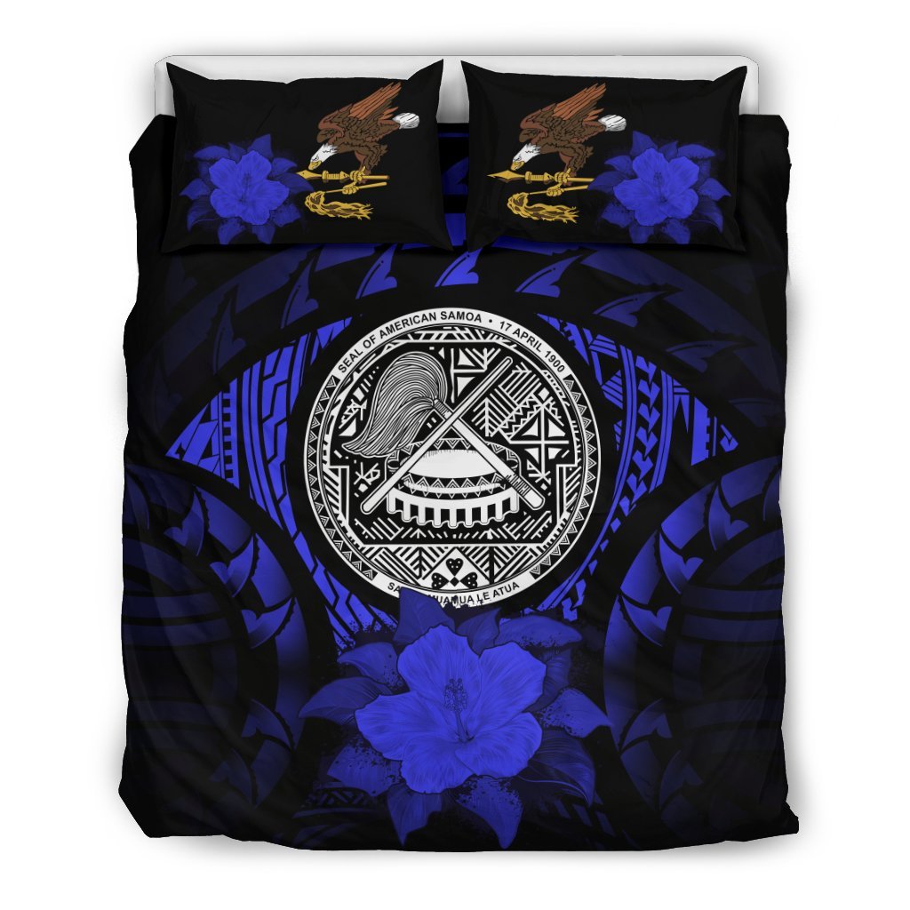 American Samoa Duvet Cover Set - American Samoa Seal & Blue Hibiscus - Polynesian Pride