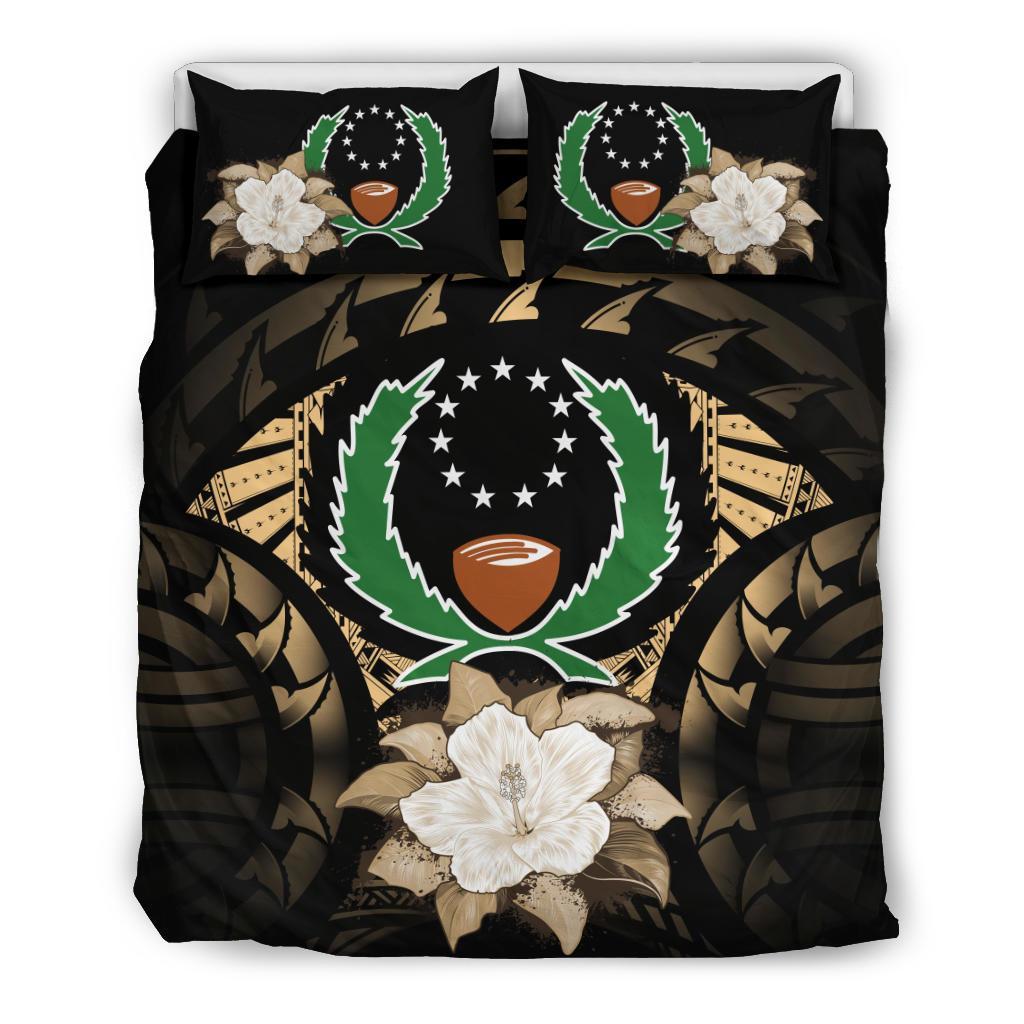 Pohnpei Duvet Cover Set - Pohnpei Flag & Gold Hibiscus - Polynesian Pride